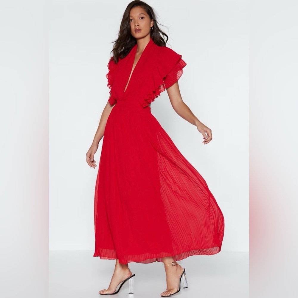 Red Pleated Midi Dress